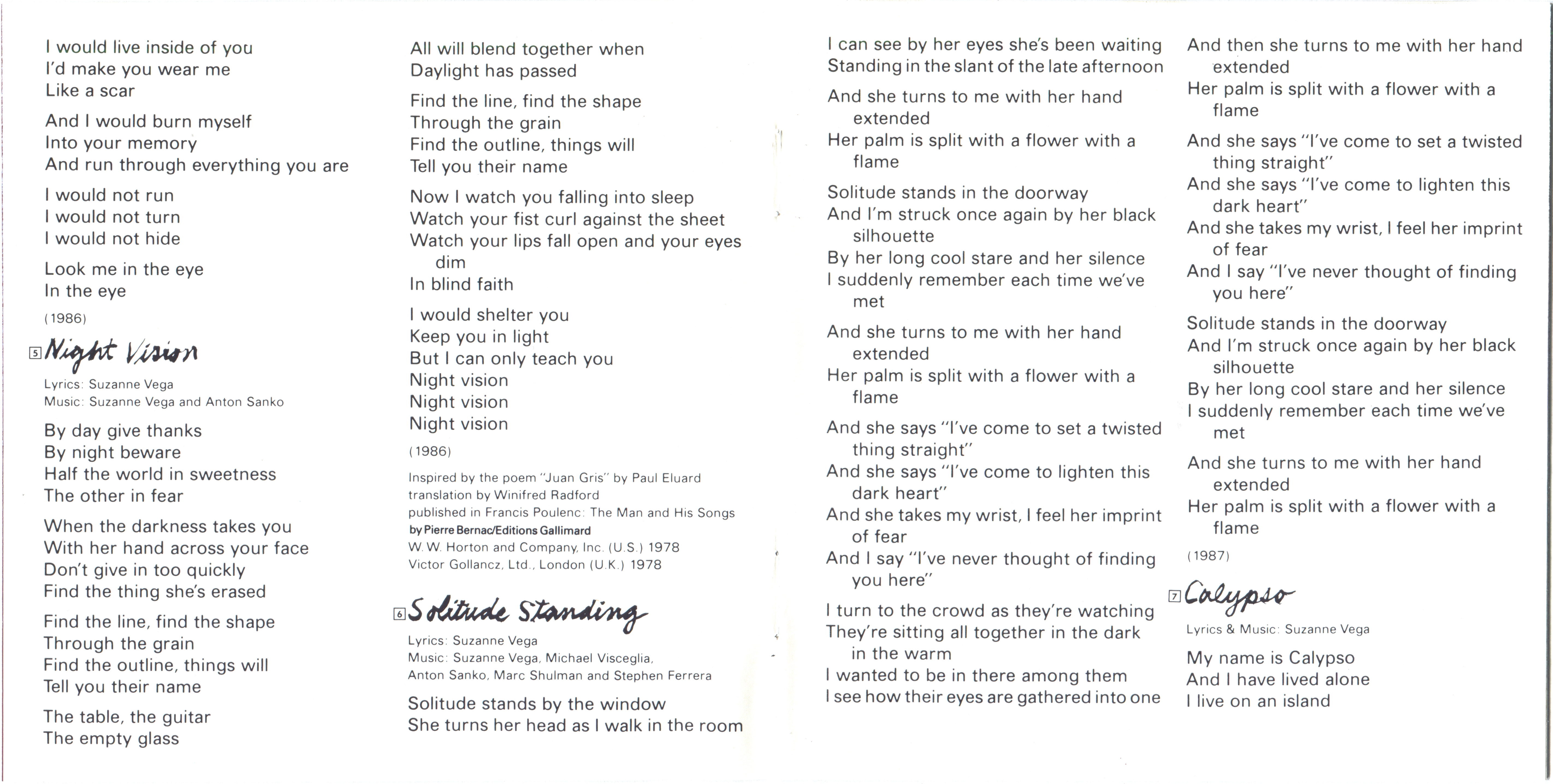 Suzanne Vega  Solitude Standing : Booklet 3